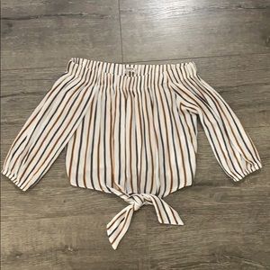 Pull&Bear Off Shoulder Cropped Striped Blouse